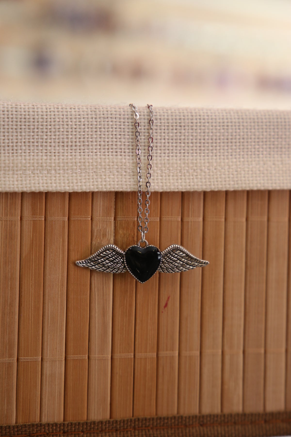 Black Heart Wing Necklace