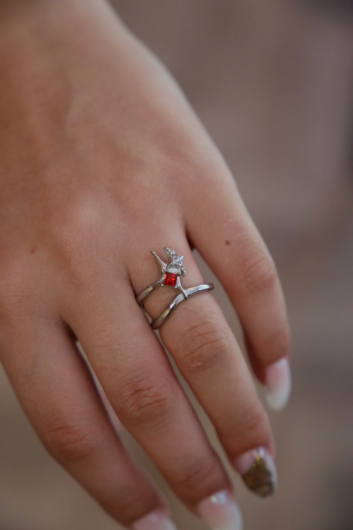 Double Layer Red Stone Ring