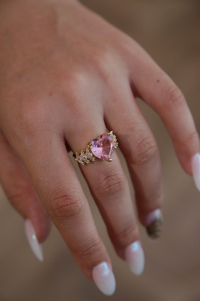 Golden Pink Heart Ring