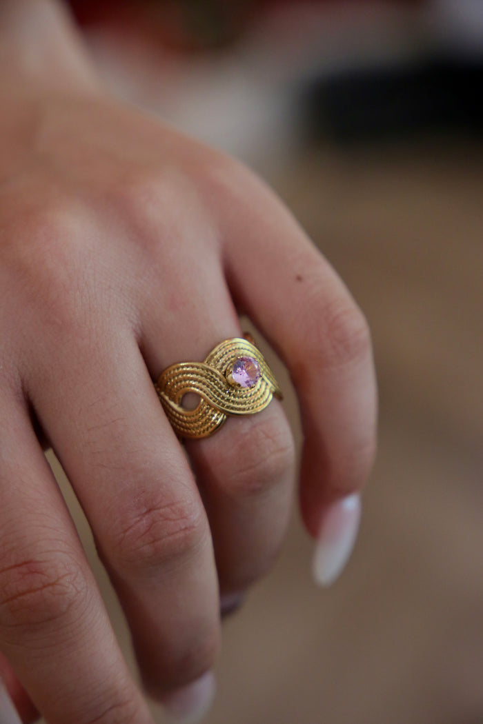 Golden Ring with Pink Stone