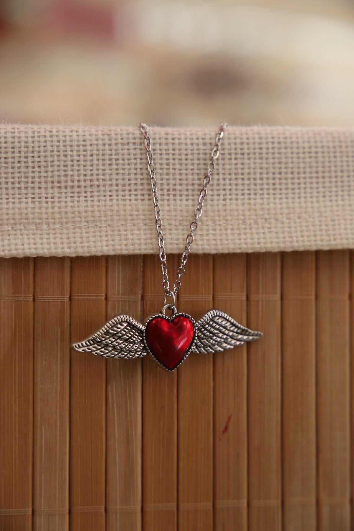 Red Heart Wings Necklace