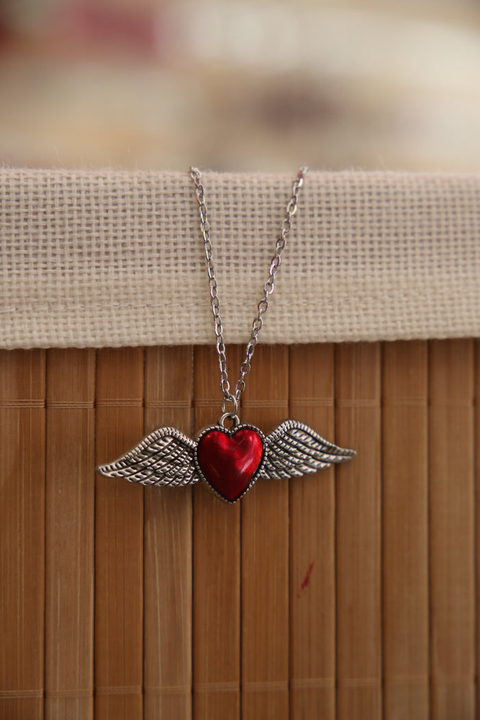 Red Heart Wings Necklace