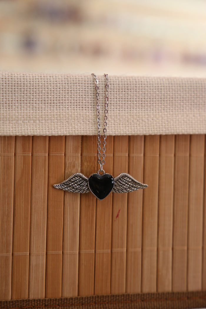 Black Heart Wing Necklace