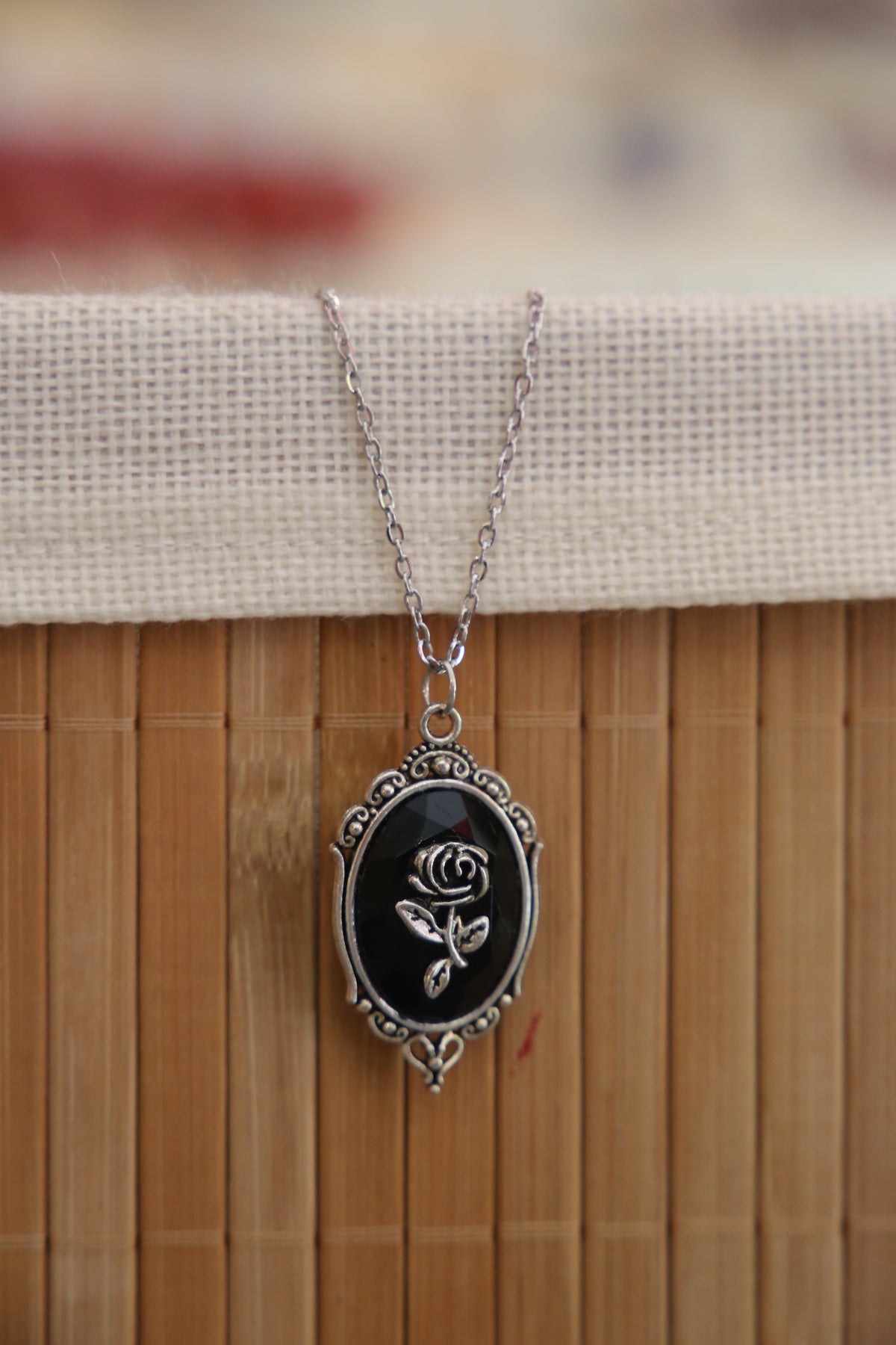 Black Vintage Rose Necklace