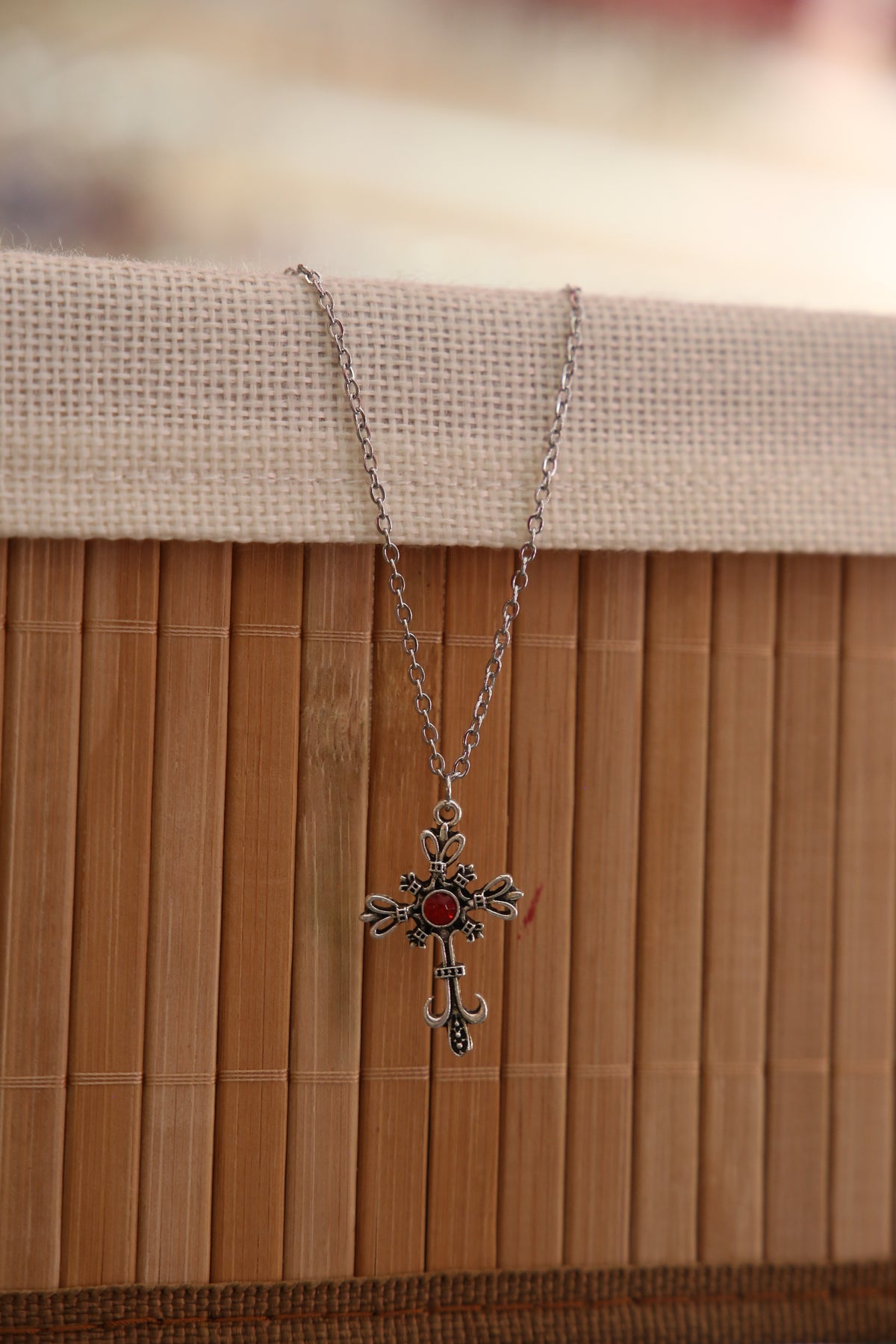 Gothic Red Stone Cross Necklace