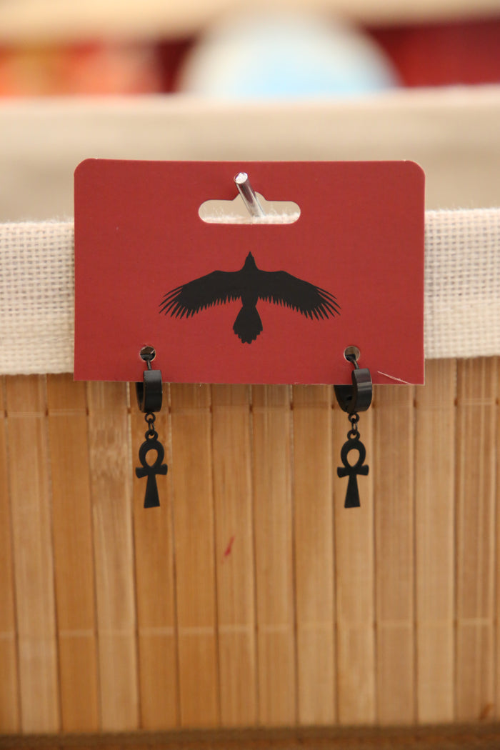 Black Ankh Drop Earrings