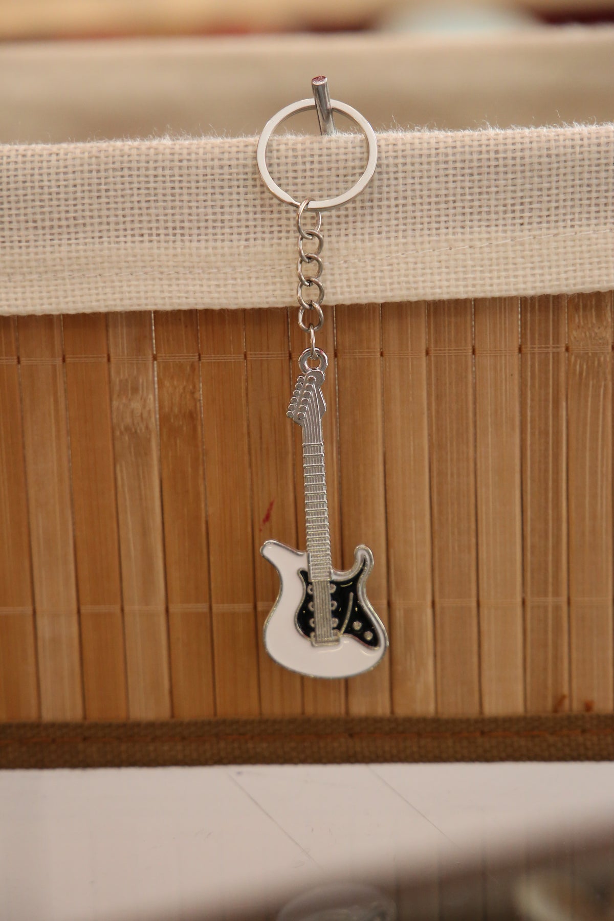 White Guitar Keychain